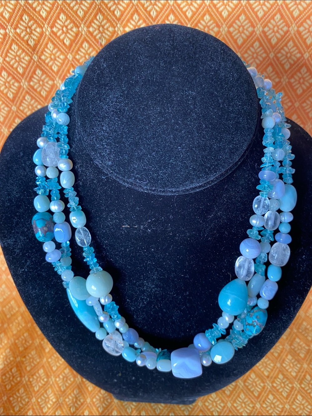 Multi-Strand Blue Beaded Necklace - Unbranded